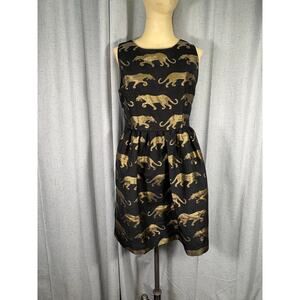 Anthropologie Eyedoll Gold & Black Panther Dress Size 4 Cocktail